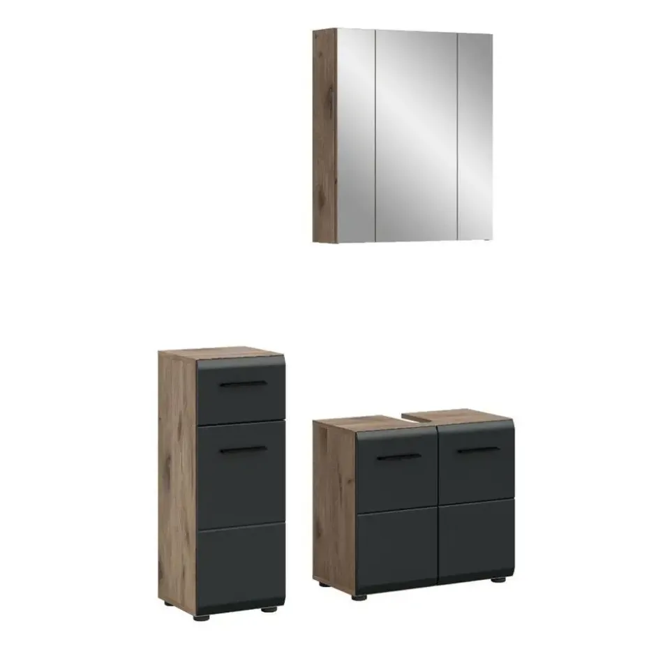 Hioshop Ice badkamer I28 zwart mat- eiken decor