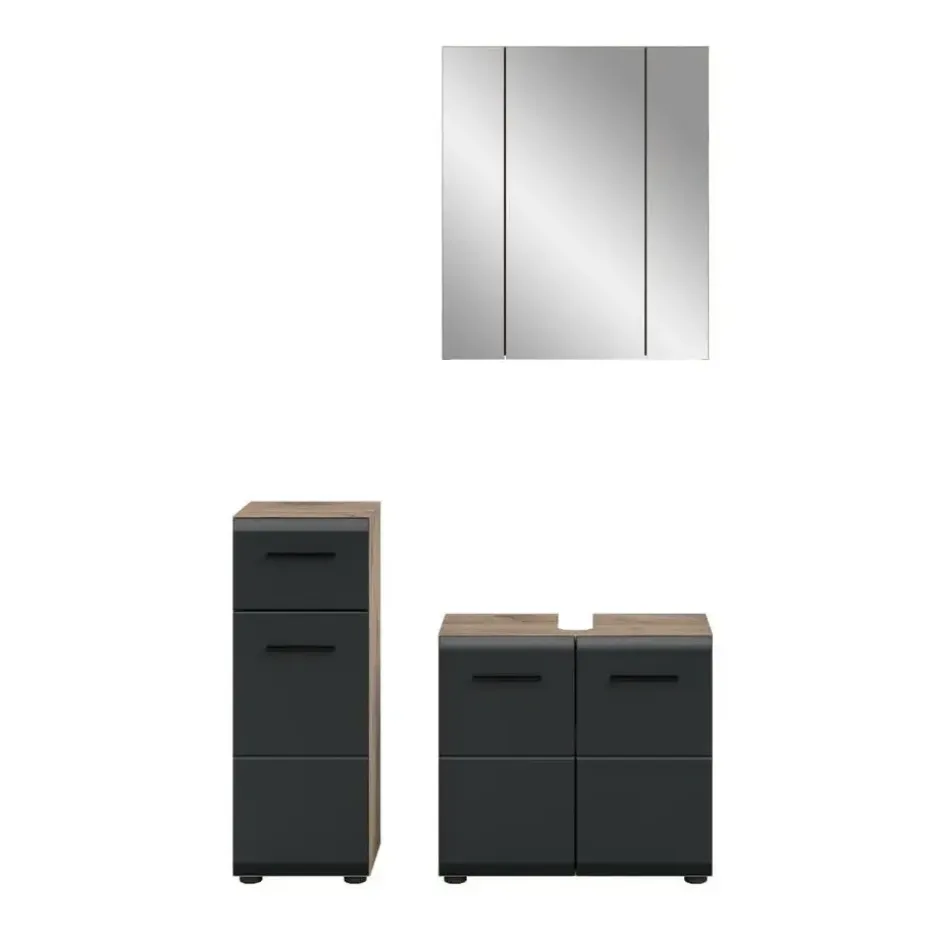 Hioshop Ice badkamer I28 zwart mat- eiken decor