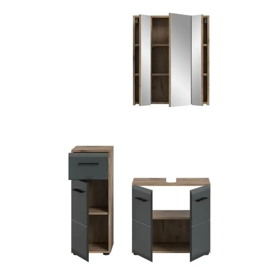 Hioshop Ice badkamer I28 zwart mat- eiken decor