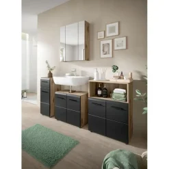 Hioshop Ice badkamer I28 zwart mat- eiken decor