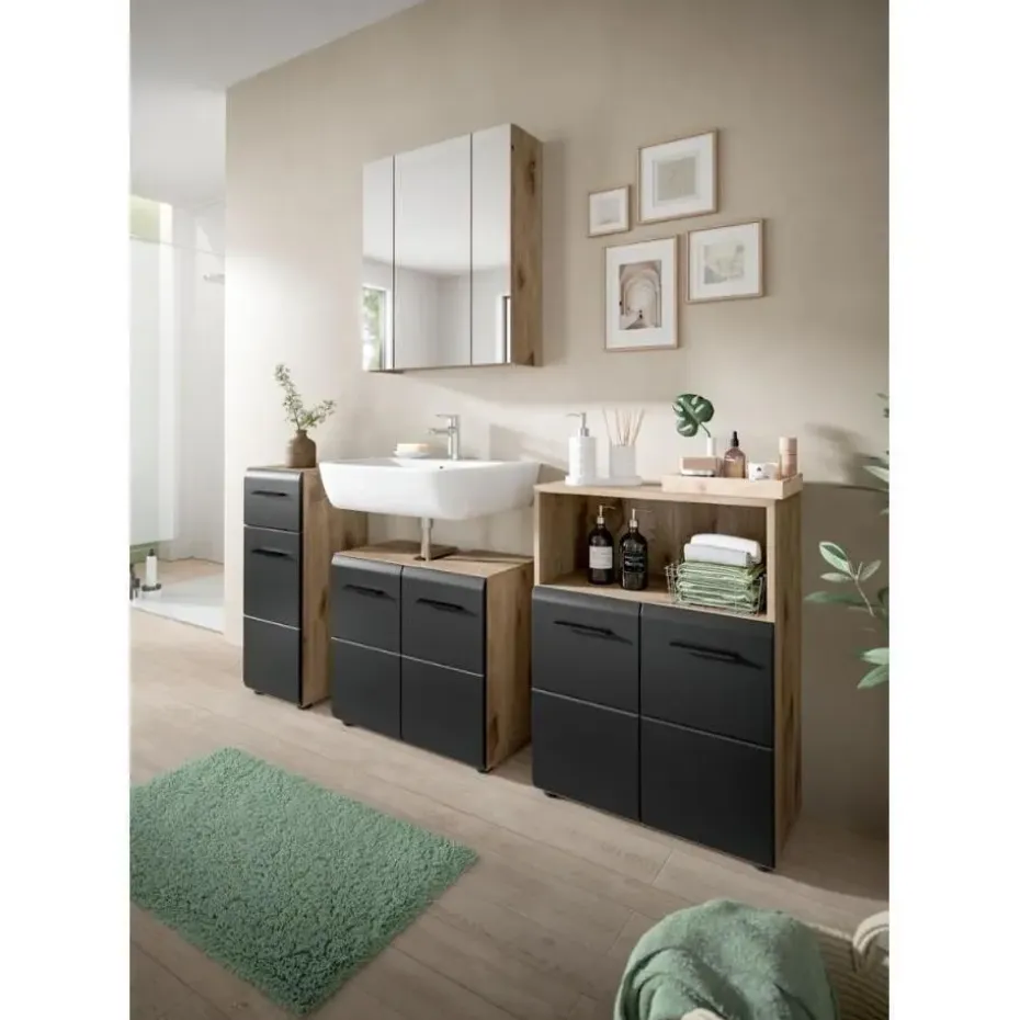Hioshop Ice badkamer I28 zwart mat- eiken decor