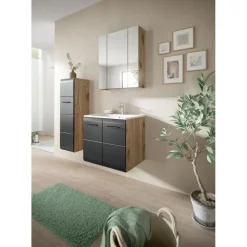 Hioshop Ice badkamer I3 zwart mat- eiken decor