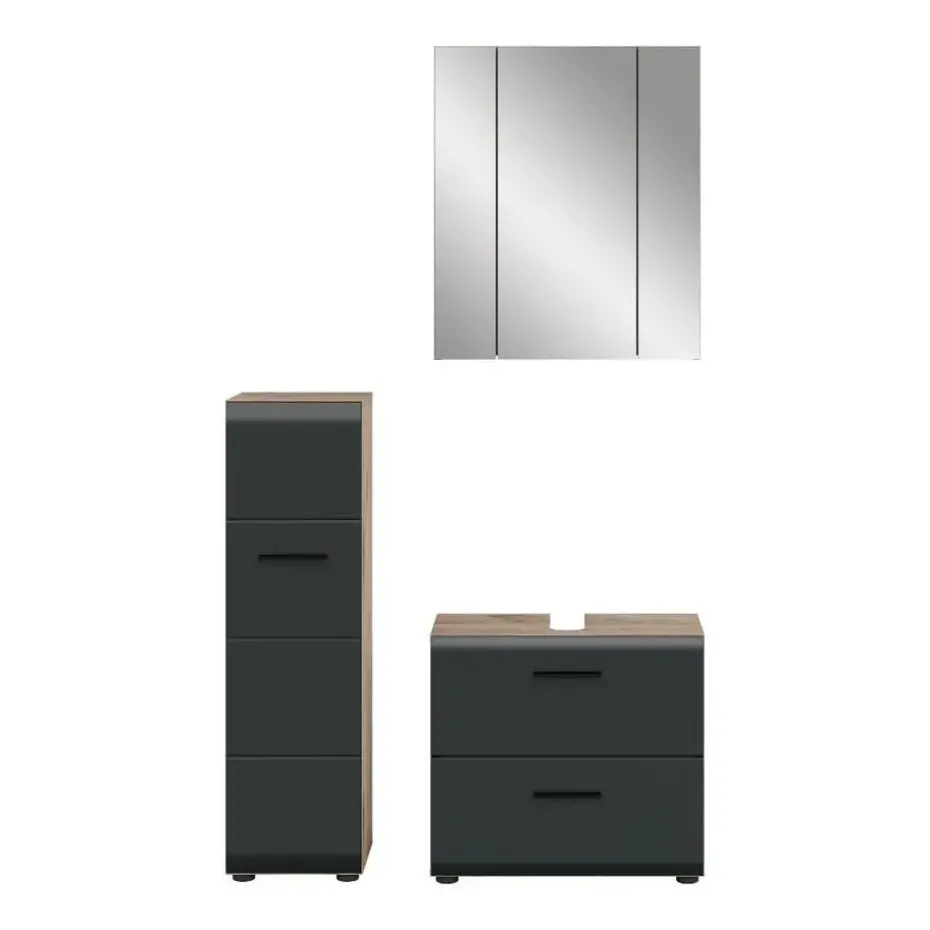 Hioshop Ice badkamer I24 zwart mat- eiken decor