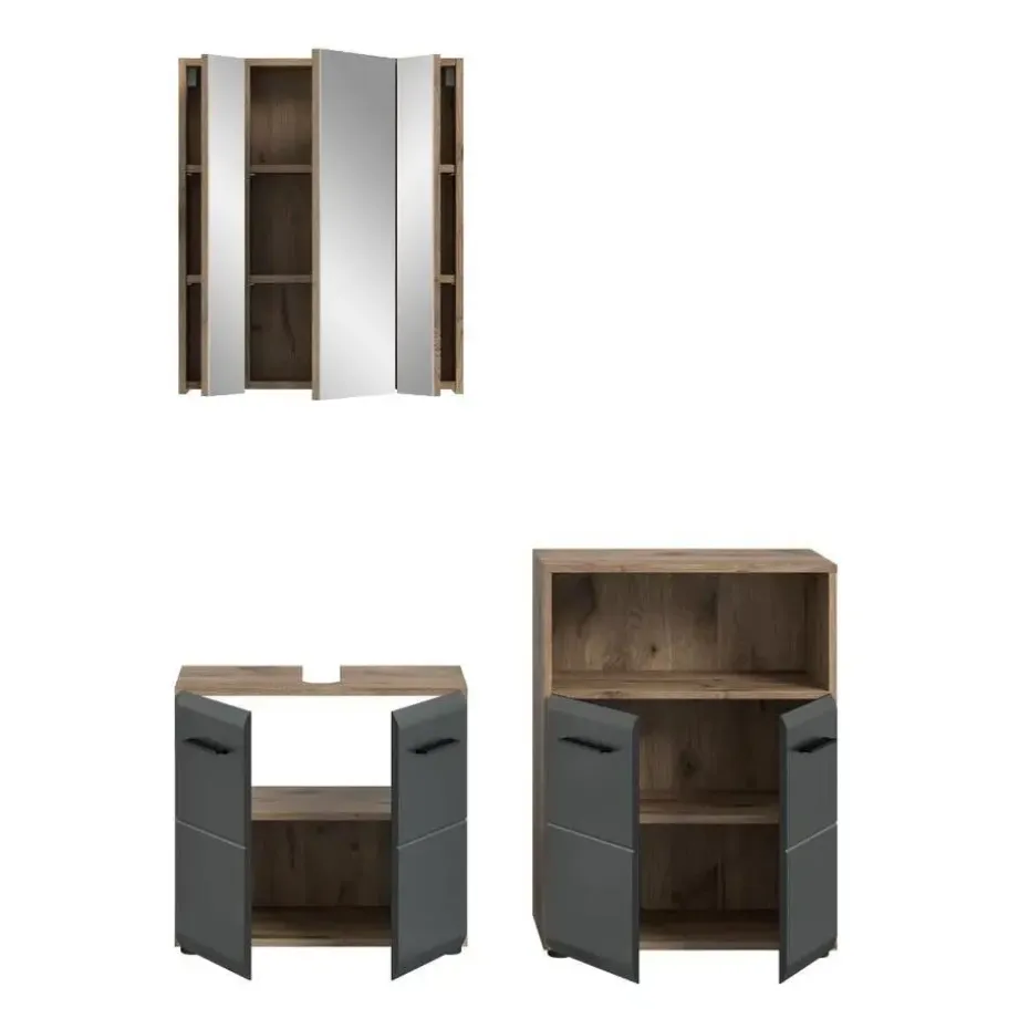Hioshop Ice badkamer I12 zwart mat- eiken decor