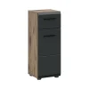 Hioshop Ice badkamerkast 1 deur- 1 lade zwart mat- eiken decor