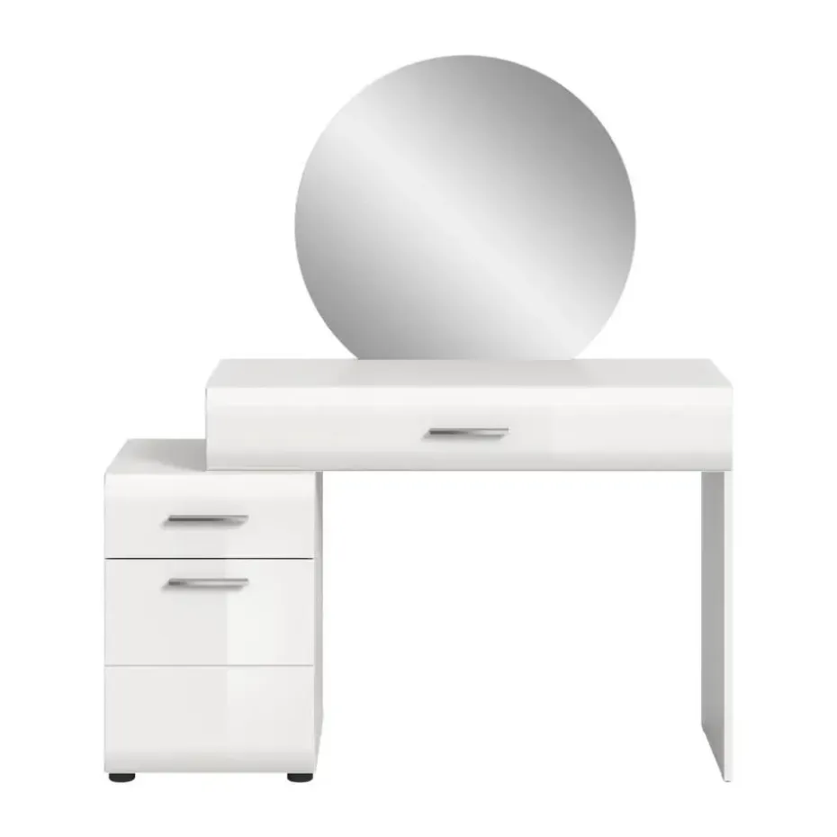 Hioshop Ice kaptafel inclusief spiegel 1 deur- 2 lades wit hoogglans- wit