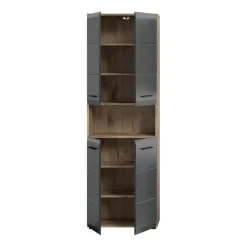 Hioshop Ice kolomkast 4 deuren- 1 plank zwart mat- eiken decor