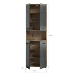 Hioshop Ice kolomkast 4 deuren- 1 plank zwart mat- eiken decor