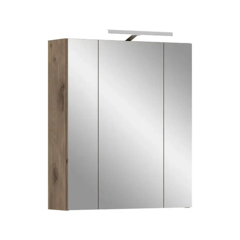 Hioshop Ice spiegelkast inclusief verlichting 3 spiegeldeuren zwart mat- eiken