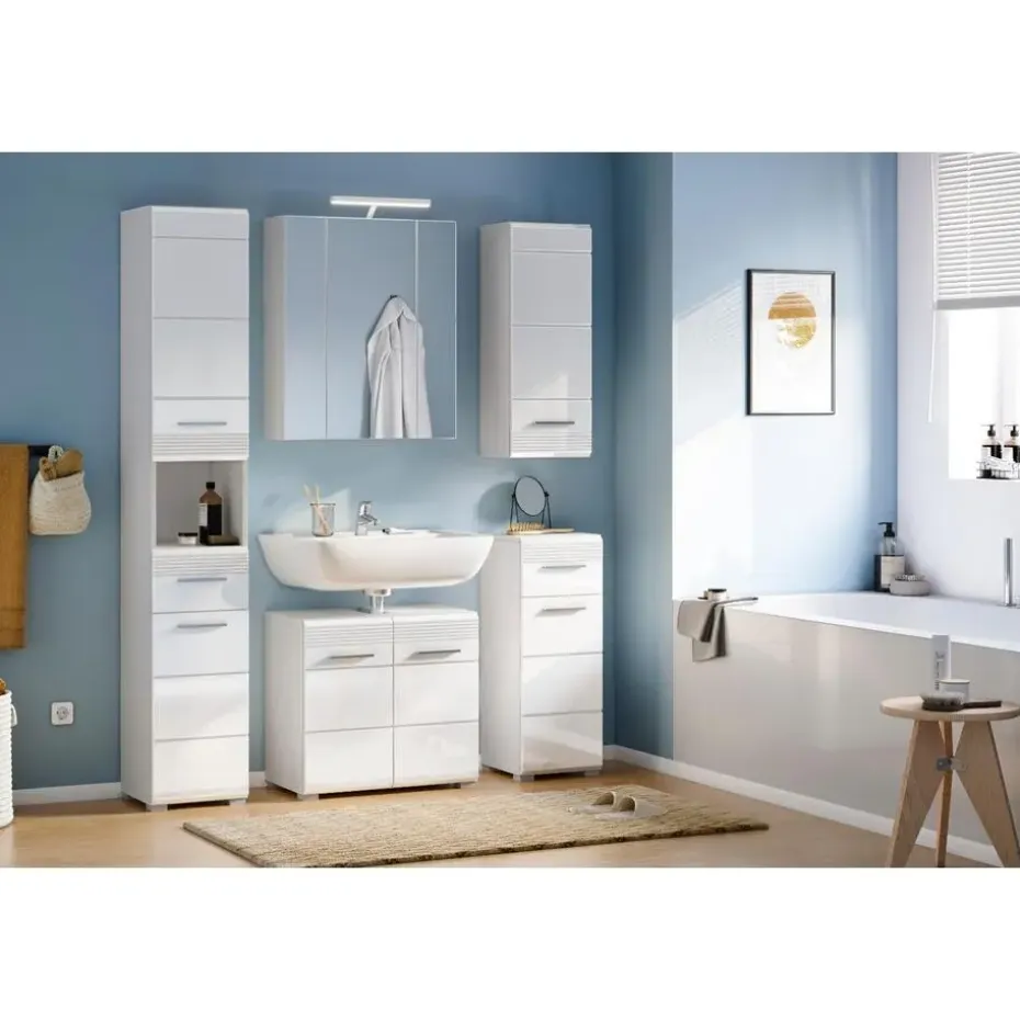 Hioshop Ice spiegelkast inclusief verlichting 3 spiegeldeuren wit hoogglans-