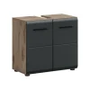 Hioshop Ice wastafel 2 deuren zwart mat- eiken decor