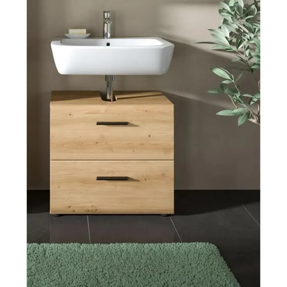 Hioshop Ice wastafel 2 lades eiken decor