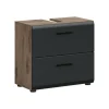 Hioshop Ice wastafel 2 lades zwart mat- eiken decor