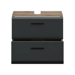 Hioshop Ice wastafel 2 lades zwart mat- eiken decor