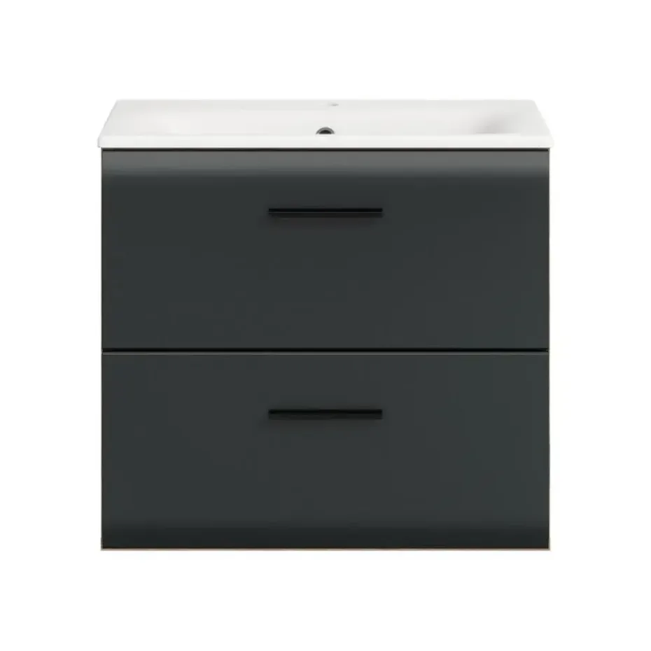Hioshop Ice wastafel inclusief was 2 lades zwart mat- eiken decor