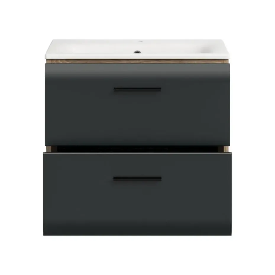 Hioshop Ice wastafel inclusief was 2 lades zwart mat- eiken decor