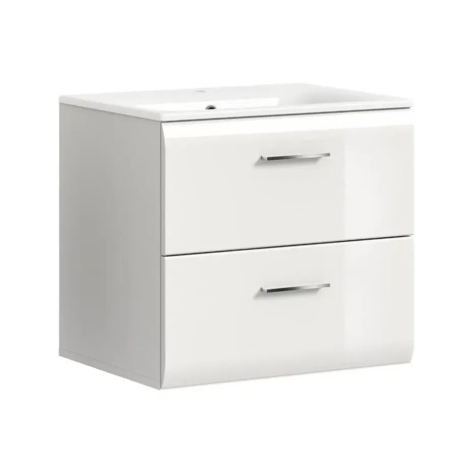 Hioshop Ice wastafel inclusief was 2 lades wit hoogglans- wit