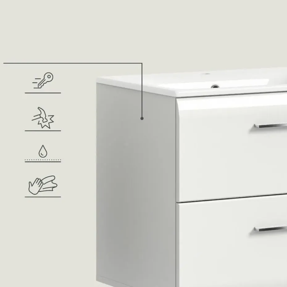 Hioshop Ice wastafel inclusief was 2 lades wit hoogglans- wit