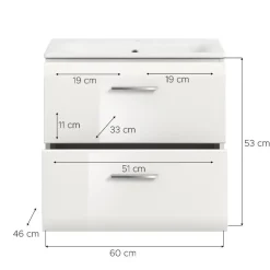 Hioshop Ice wastafel inclusief was 2 lades wit hoogglans- wit
