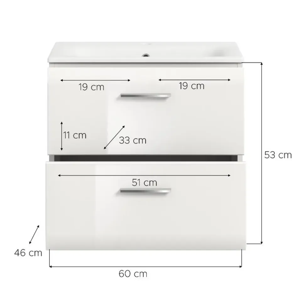 Hioshop Ice wastafel inclusief was 2 lades wit hoogglans- wit