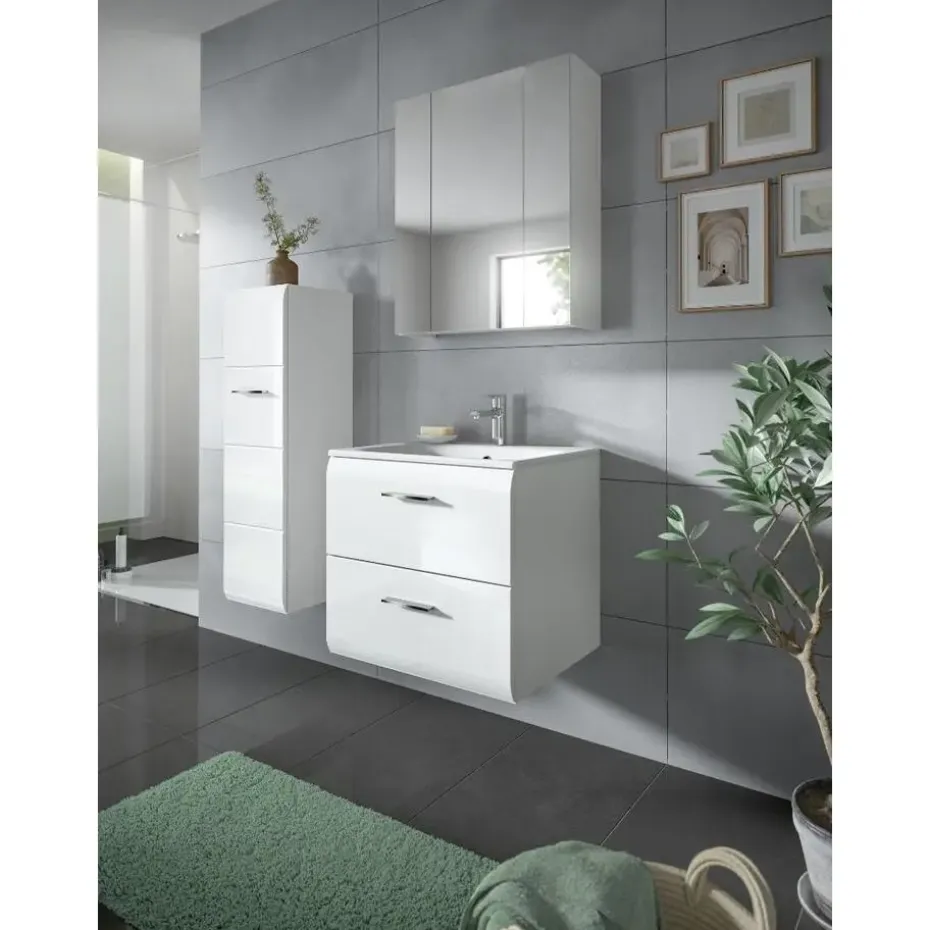 Hioshop Ice wastafel inclusief was 2 lades wit hoogglans- wit