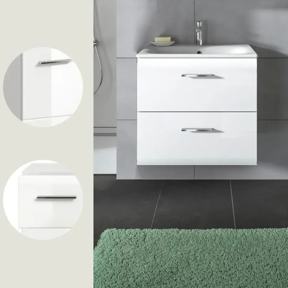 Hioshop Ice wastafel inclusief was 2 lades wit hoogglans- wit