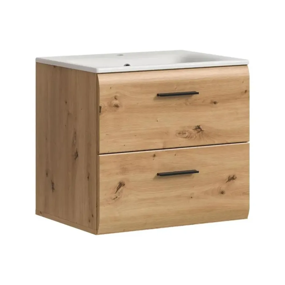 Hioshop Ice wastafel inclusief was 2 lades eiken decor