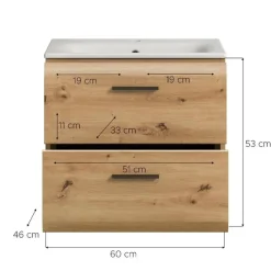 Hioshop Ice wastafel inclusief was 2 lades eiken decor