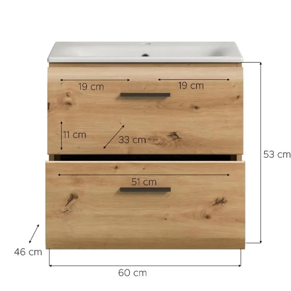 Hioshop Ice wastafel inclusief was 2 lades eiken decor