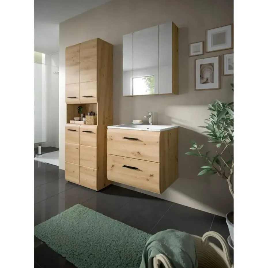 Hioshop Ice wastafel inclusief was 2 lades eiken decor
