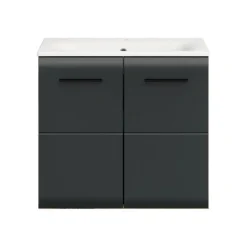 Hioshop Ice wastafel inclusief was 2 deuren zwart mat- eiken decor