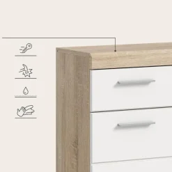 Hioshop Lambada badkamerkast 2 deuren- 1 lade wit hoogglans- eiken decor