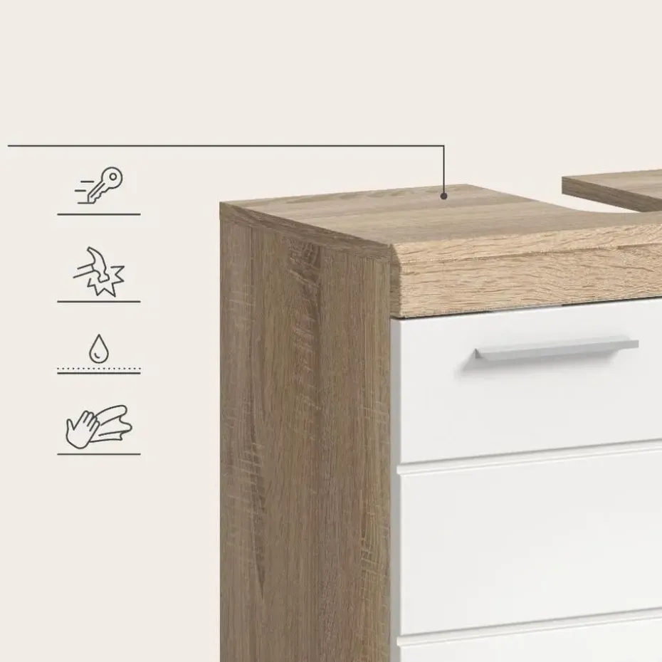 Hioshop Lambada wastafel 2 deuren wit hoogglans- eiken decor