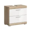 Hioshop Lambada wastafel 2 deuren- 2 lades- 2 planken wit hoogglans- eiken