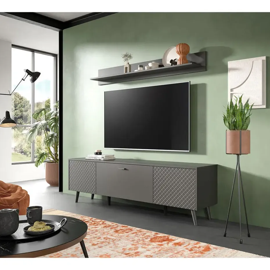 Hioshop Linea dressoir 2 deuren 1 klepdeur mat grijs