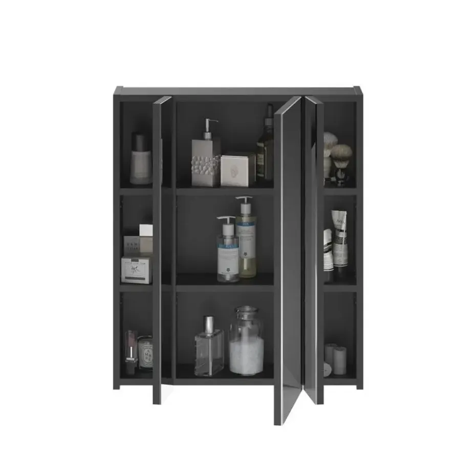 Hioshop Linus spiegelkast 3 deuren met licht zwart