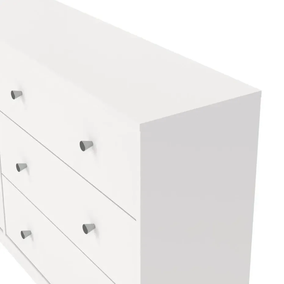 Hioshop Maria kommode breed met 6 lades- wit