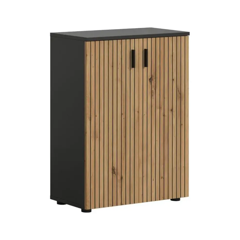 Hioshop Mone badkamerkast 2 deuren eiken decor- donkergrijs