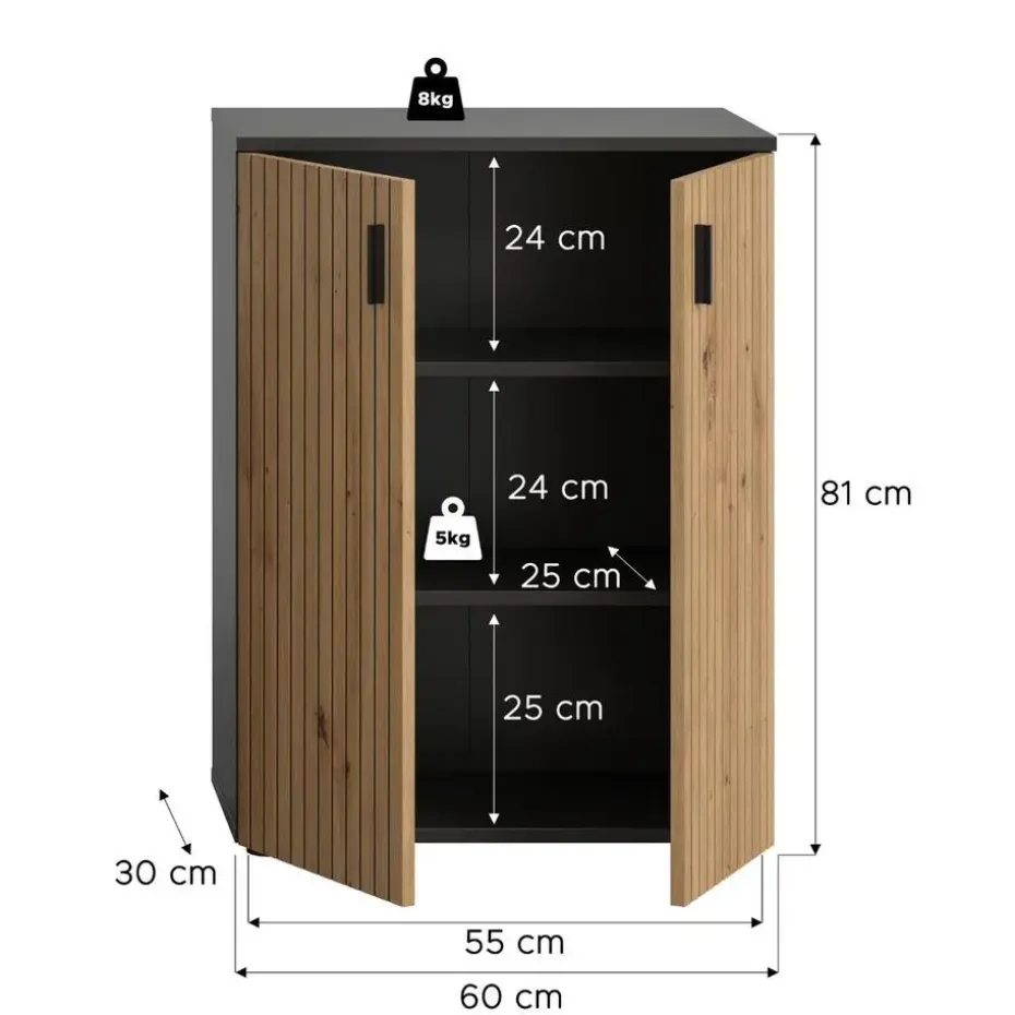 Hioshop Mone badkamerkast 2 deuren eiken decor- donkergrijs