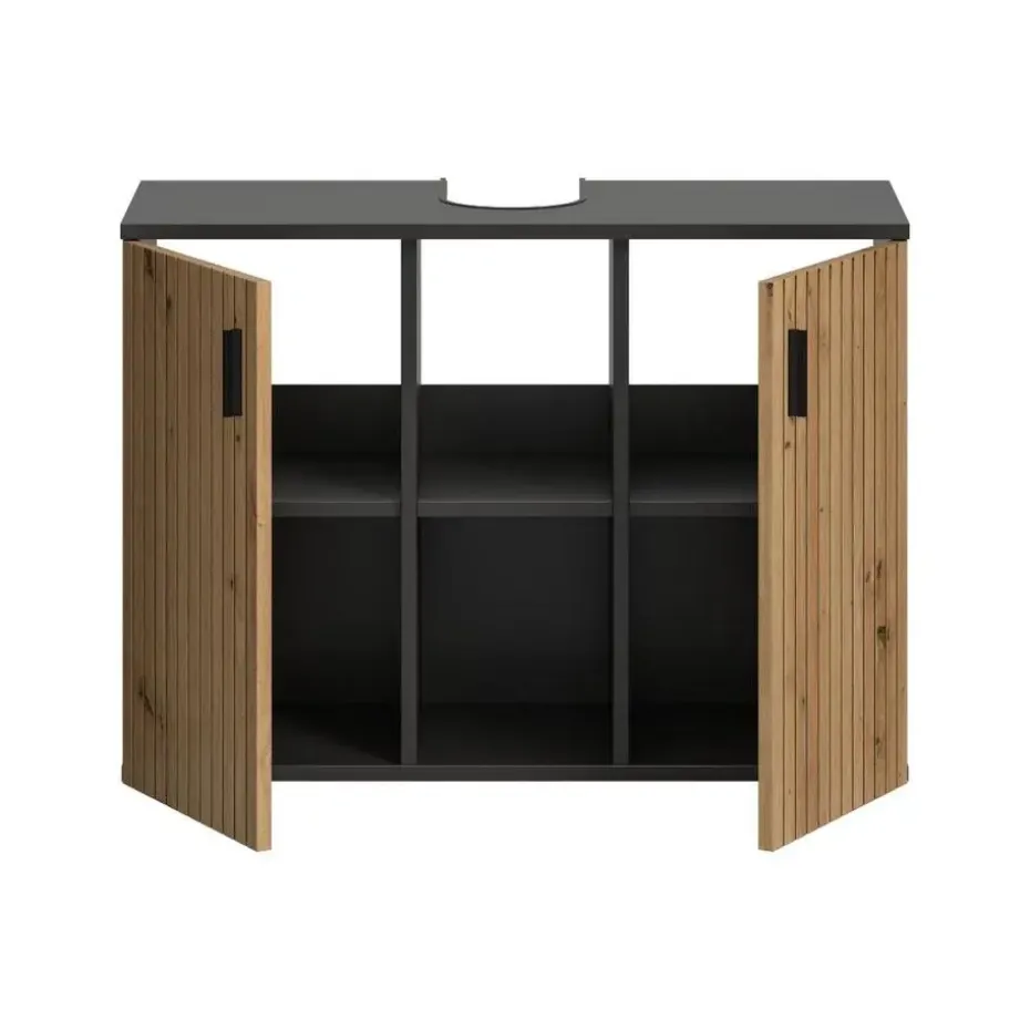 Hioshop Mone wastafel 2 deuren- 2 planken eiken decor- donkergrijs