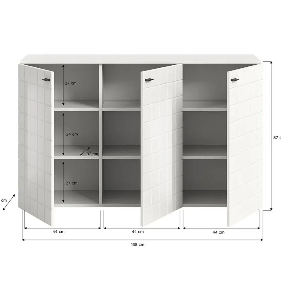 Hioshop Monte dressoir 3 deuren wit hoogglans