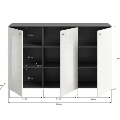 Hioshop Monte dressoir 3 deuren wit hoogglans