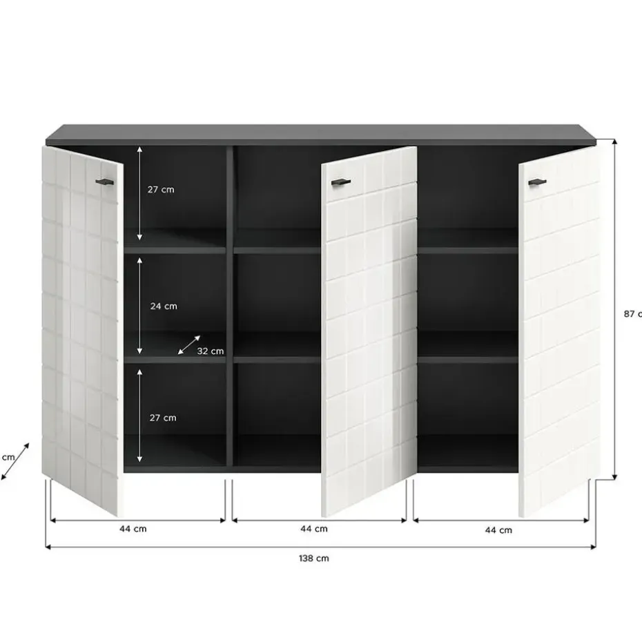 Hioshop Monte dressoir 3 deuren wit hoogglans