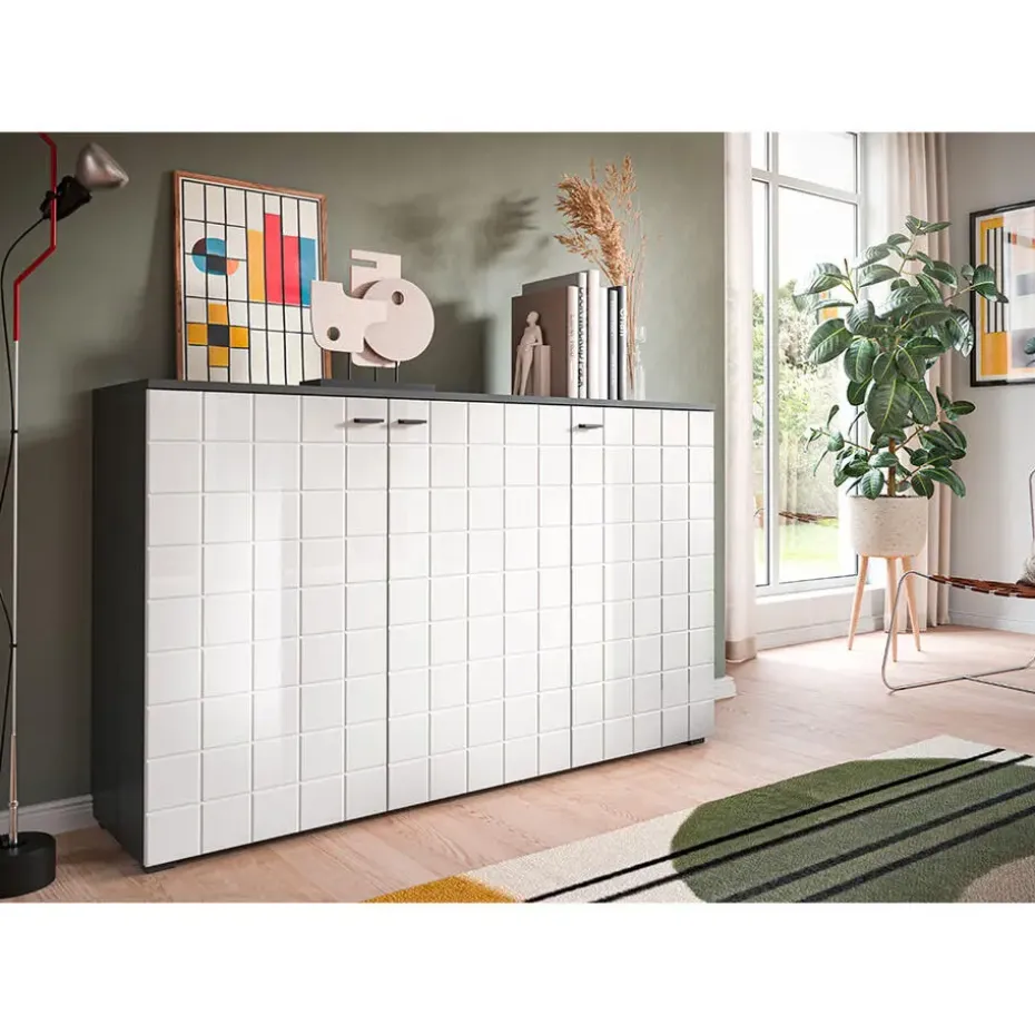 Hioshop Monte dressoir 3 deuren wit hoogglans