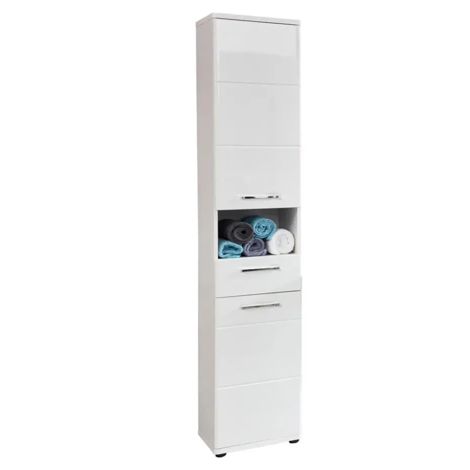Hioshop Monte kolomkast 2 deuren- 1 lade- 1 open vak wit- wit hoogglans