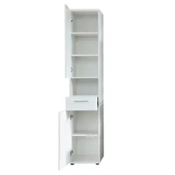 Hioshop Monte kolomkast 2 deuren- 1 lade- 1 open vak wit- wit hoogglans
