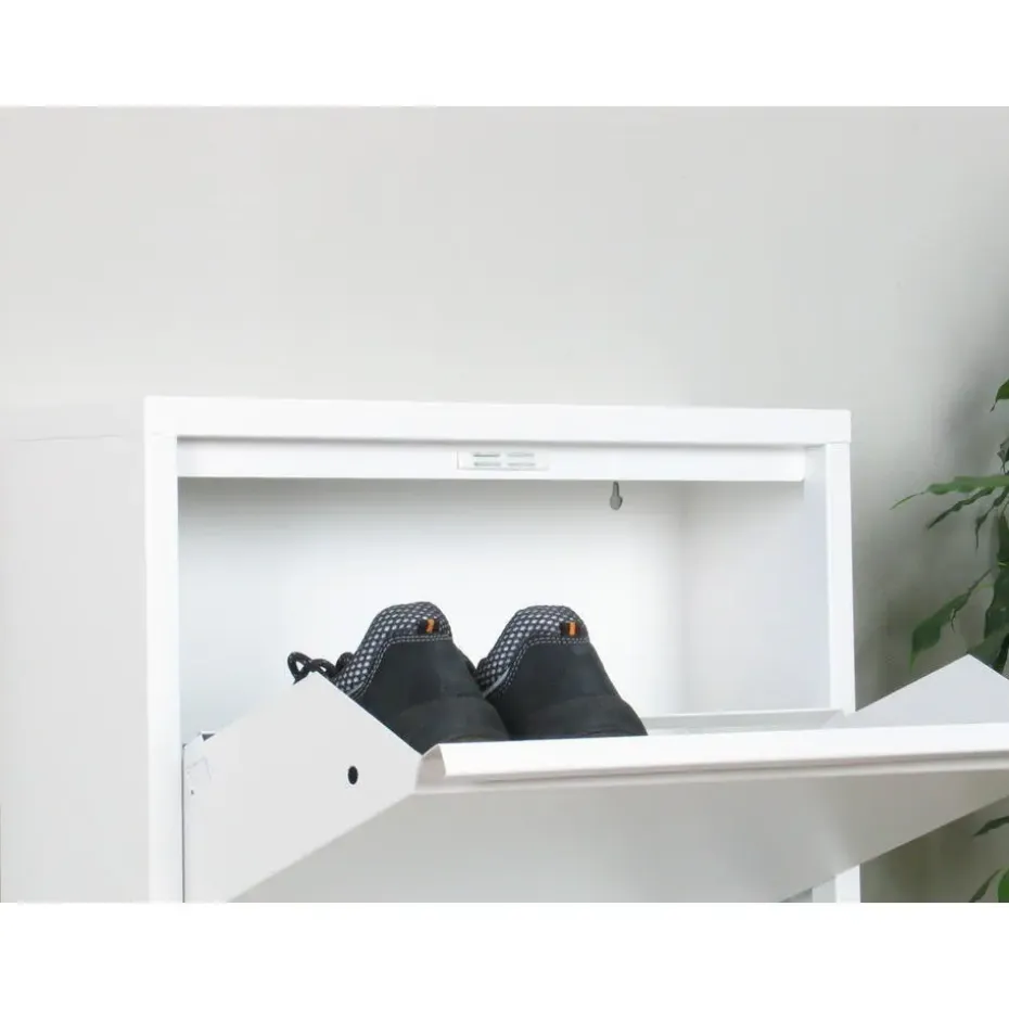 Hioshop Pisa schoenenkast wit metaal met 3 vakken - set van 3
