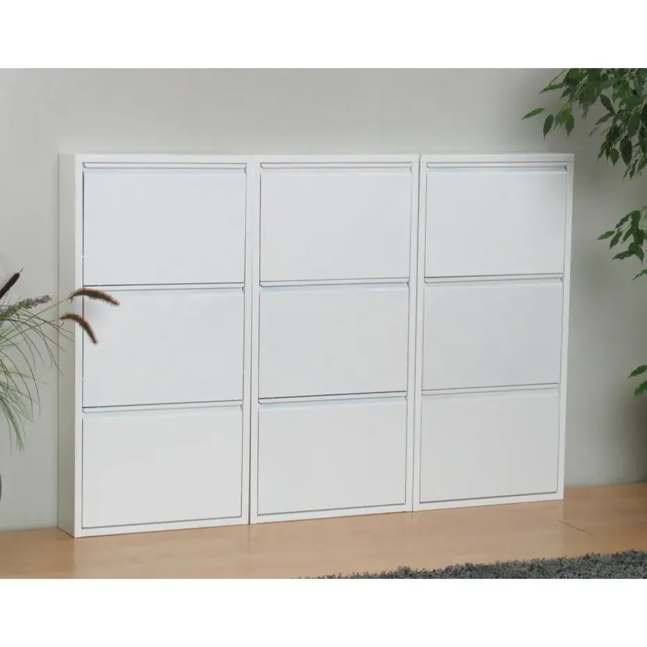 Hioshop Pisa schoenenkast wit metaal met 3 vakken - set van 3