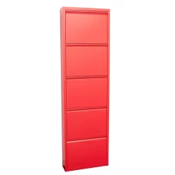 Hioshop Pisa schoenenkast rood metaal met 5 vakken