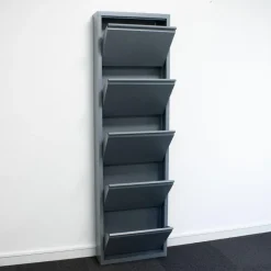 Hioshop Pisa schoenenkast grijs metaal met 5 vakken